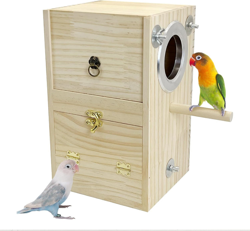 Parakeet Nesting Box Wooden Bird Breeding Nest Parrots Mating House - Double Door Design - Large