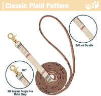 Dog Collar and Leash Set - Embroidery Floral Dog Bow Tie and Bandana Collar with Bell, Cute Flower - Beige / S-M - image 3