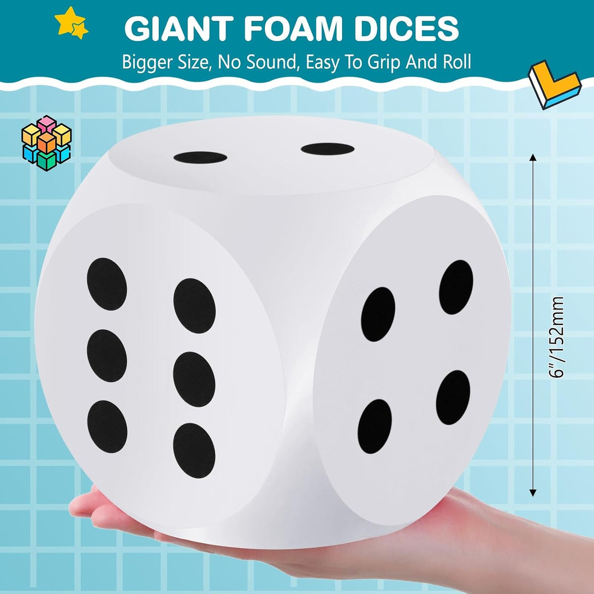 Shappy 6 Inch Foam Dice Big Dice Jumbo Large Cube, 1 Pc - White / 1 - image 2