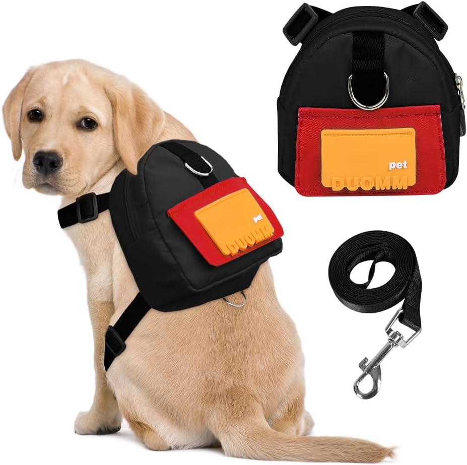 Dog Backpack Harness with Leash - Medium / Black