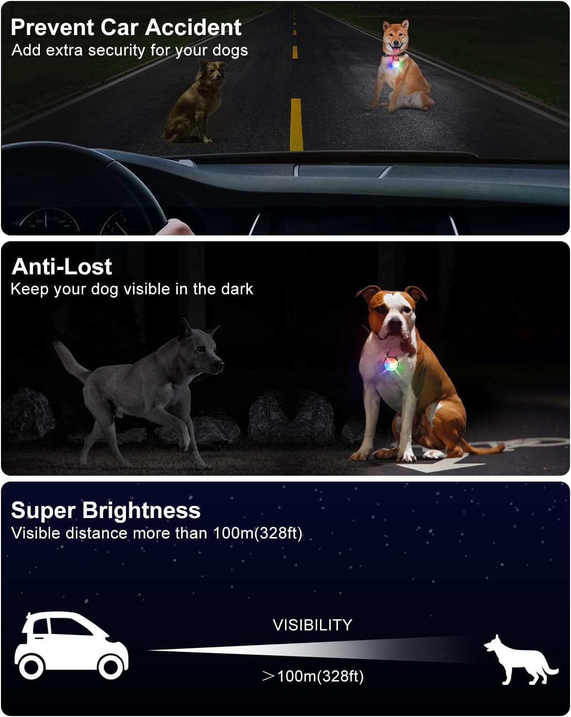 Dog Collar Light for Night Walking Clip On - Matte Black - image 3