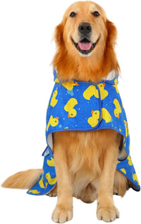 HDE Hooded Dog Bathrobe Quick Dry Towel Wrap for After Bath White - X-Large / Blue Rubber Ducks - image 4