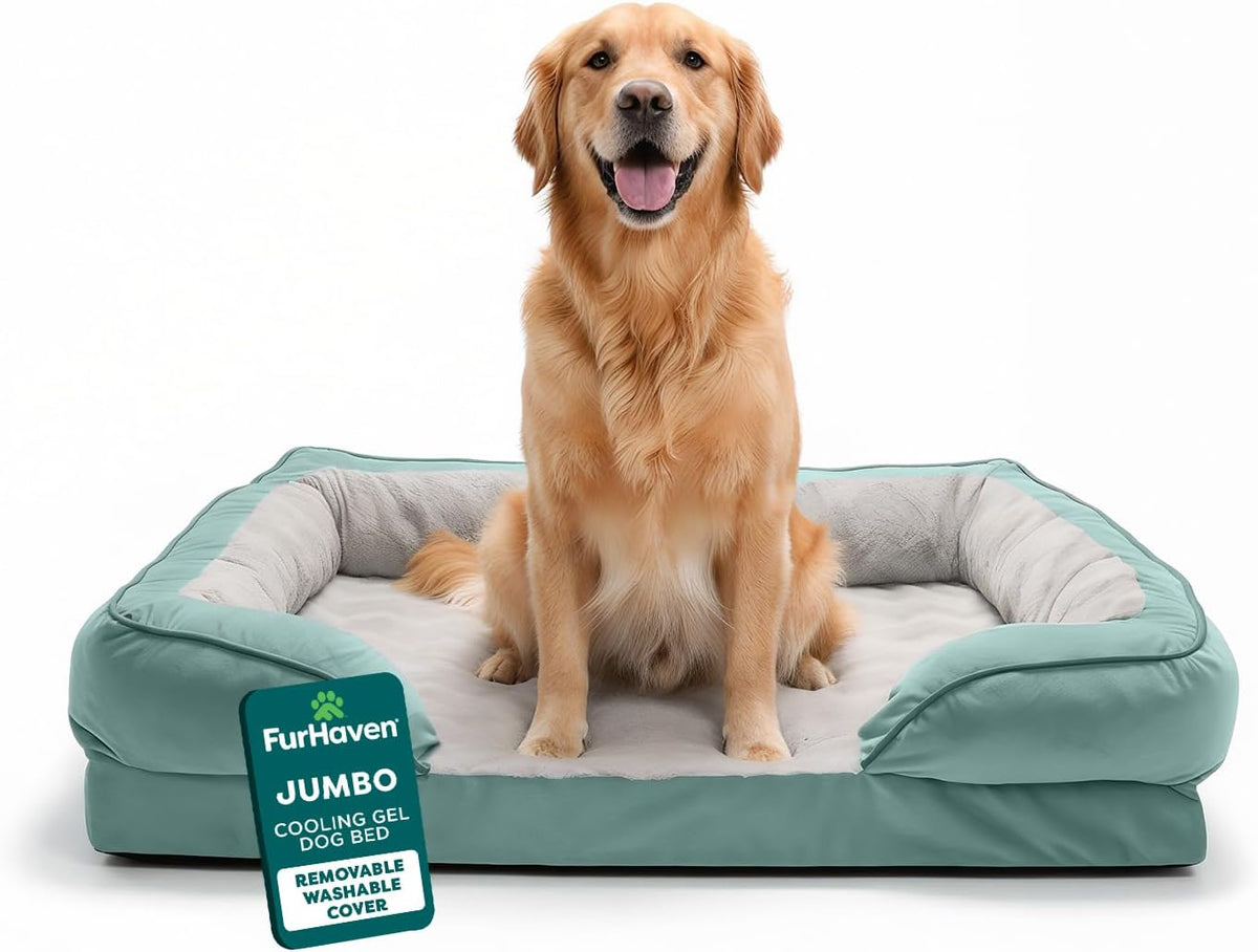 FurHaven Cooling Gel Dog Bed for Large Dogs - Jumbo / Celadon Green