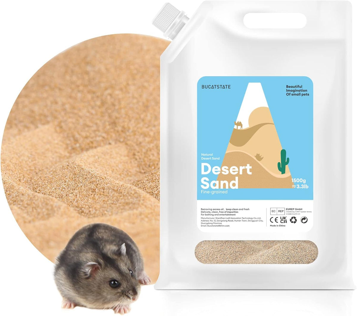 BUCATSTATE Hamster Bath Sand with Pour Spout - 3.3LB / Fine Sand