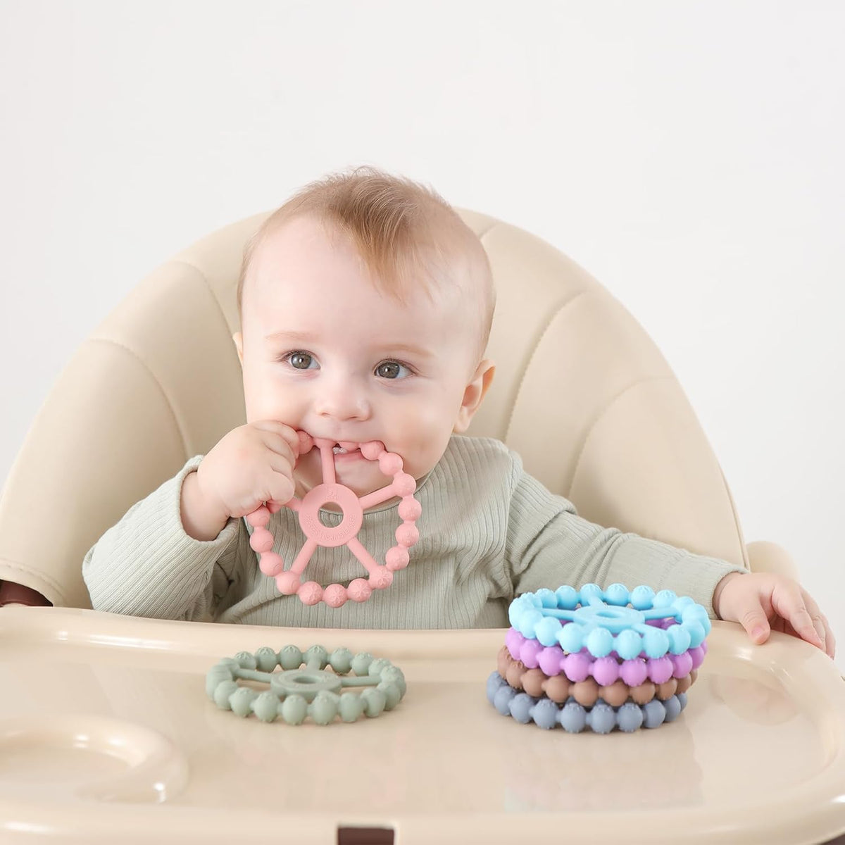 3 Pack Ring Teether Baby Infant Toys, Baby Essentials - Purple Pink White - image 2