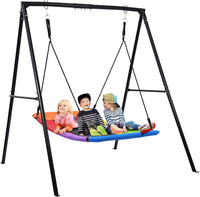 Trekassy 60" Platform Saucer Swing with Stand - Black Frame + Rainbow Swing / 440LBS & 6FT