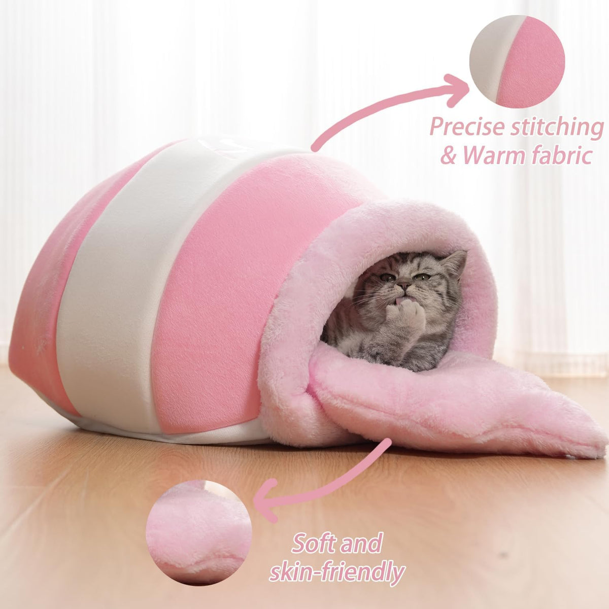 Honey Pot Cat Cave Bed, Soft and Thick Rebound Sponge Pet Nest with Removable & Washable Cushion - Pink - image 3