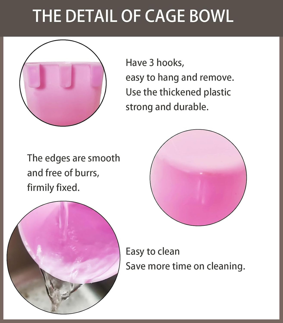 Cage Cups Birds Feeders Seed Bowl Chicken Feeding Watering Dish - 10PCS Pink - image 3