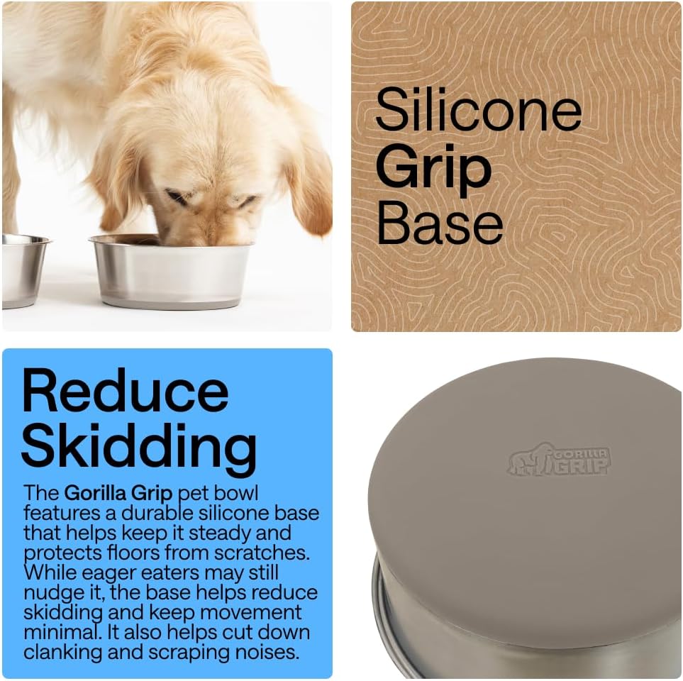 GORILLA GRIP Dog Bowl Set, Food Grade 304 Stainless Steel, 8 Cup - Beige / 4 Cup (Set of 2) - image 3
