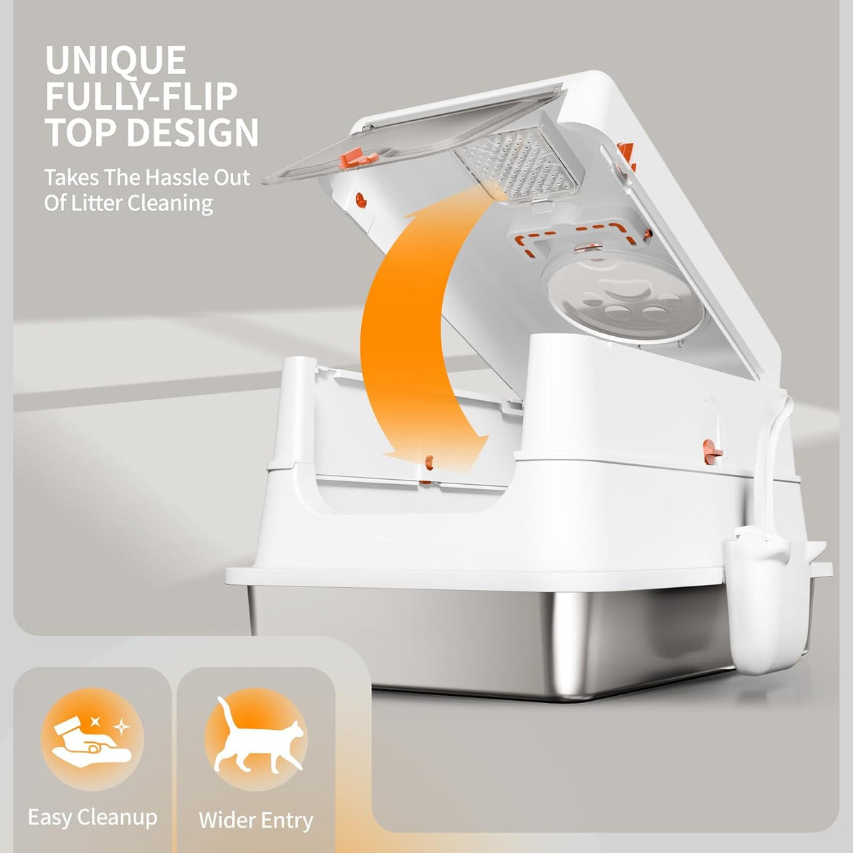 Stainless Steel Cat Litter Box with Lid, XL Large Enclosed - White - image 3