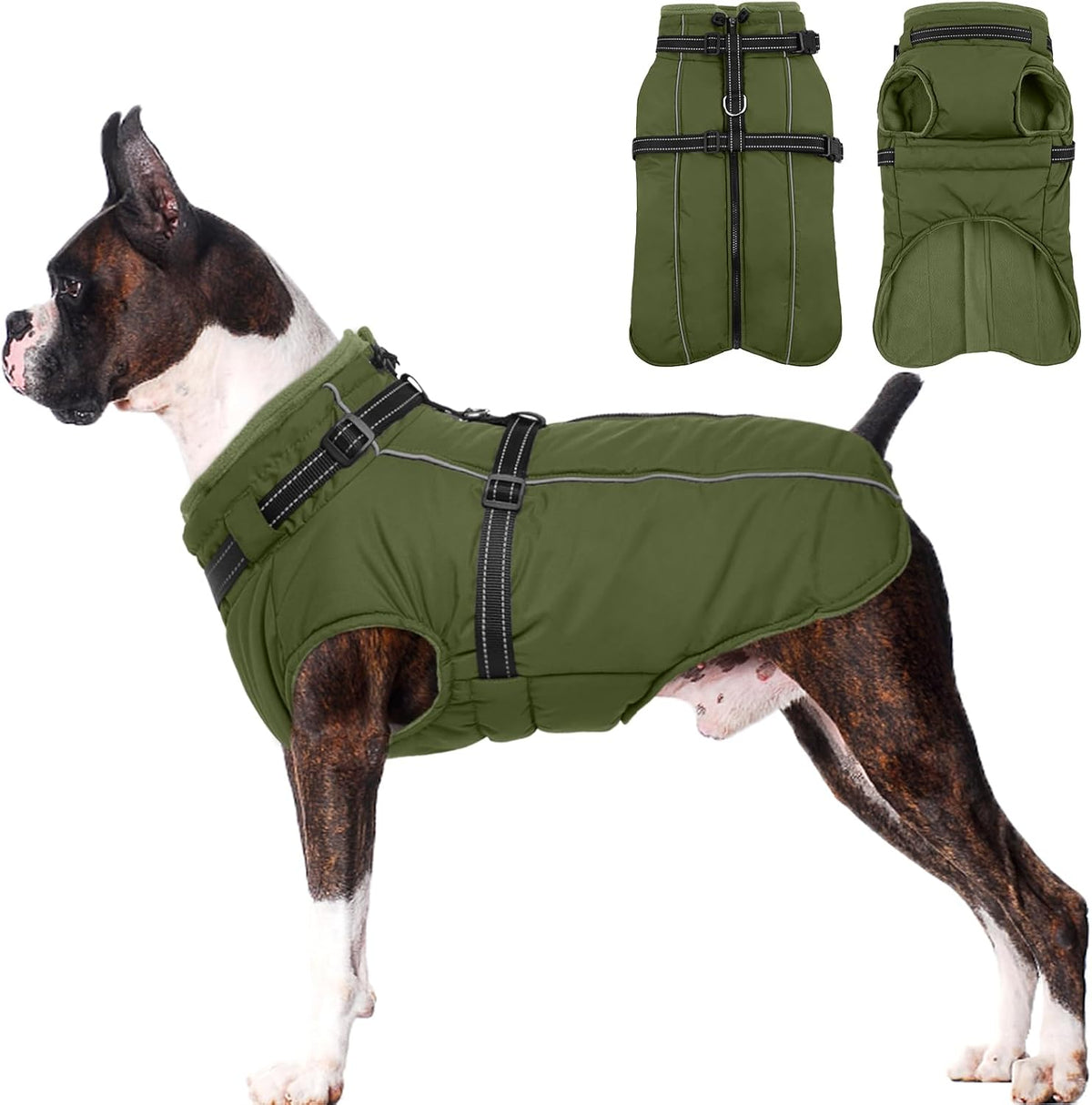 Dog Coat for Large Dogs Waterproof Dog Jacket with Harness Built in – Essentials for Dogs - X-Large / Army Green