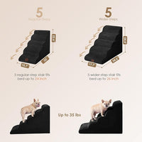 EHEYCIGA Curved Dog Stairs Ramp for High Beds, 5-Step Extra Wide Dog Steps for Small Dogs and Cats, Pet Stairs for High Bed Climbing, Non-Slip Balanced Pet Step Indoor, Black