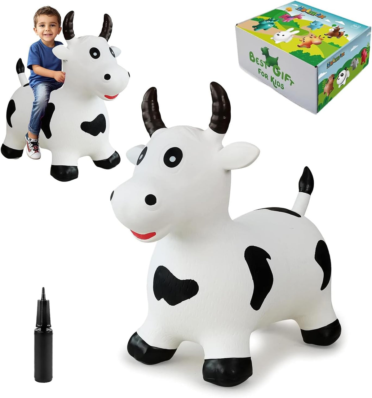 HotMax Bouncy Cow Hopping Horse Toys - White Cow