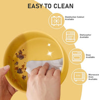 SPUNKYJUNKY 15° Slanted Ceramic Dog and Cat Bowl with Wooden Stand, Tilted Bulldog Food and Water Bowl No Slip Non-Spill for Cats Medium Dogs Big Face Pets 28.7 OZ (3.6 Cups, Yellow × 2)