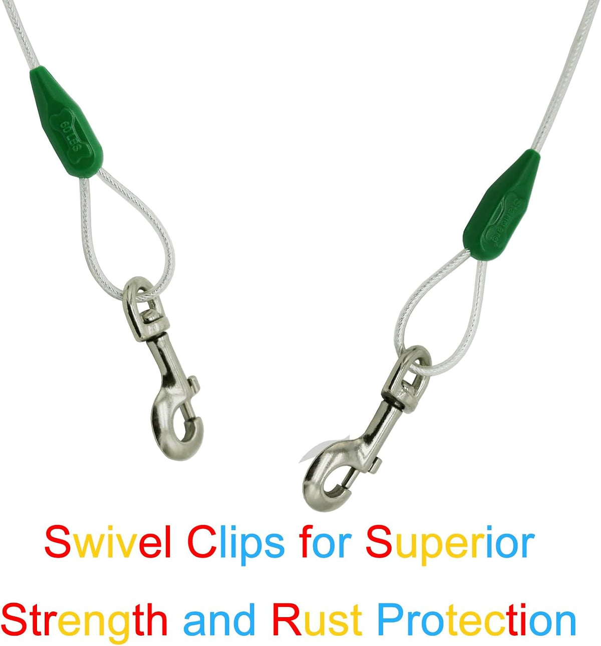 30ft Reflective Tie-Out Cable for Heavy Dogs Up to – Essentials for Dogs - 60lbs30ft / Darkgreen & Silver - image 4