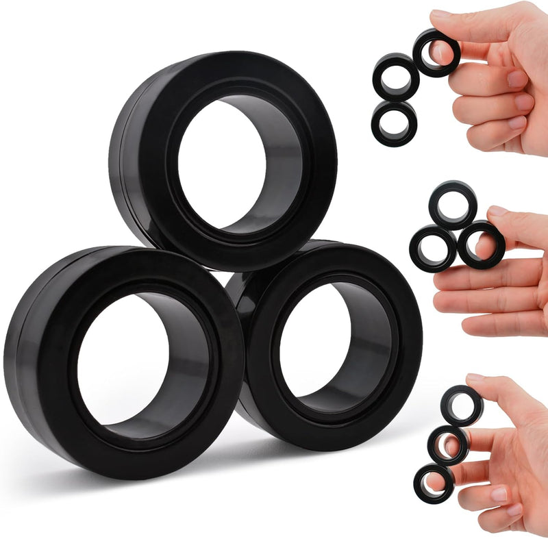 Cevioce 3 PCS Magnetic Rings Fidget Toys Set for Adults Boys Teens - 3 PCS-Pure Black