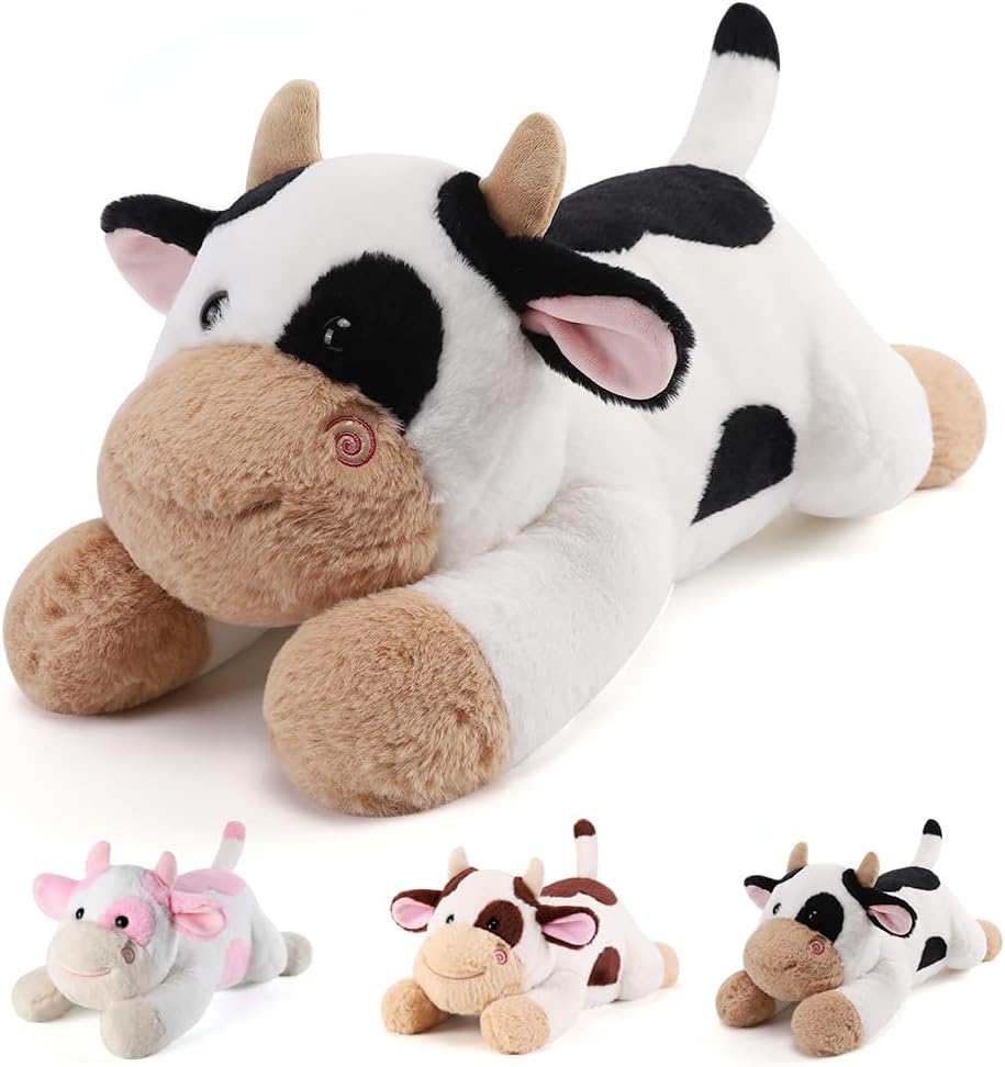 gnomantic Turtle Weighted Stuffed Animals, Plush Pillow for Kids – Fun for Kids & Family - Black Cow / Large / Cow