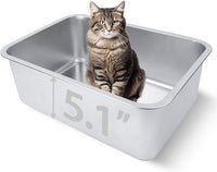 Stainless Steel Cat Litter Box 17"x13"x5.1" – Daily Care for Cats - 17"L x 13"W x 5.1"H