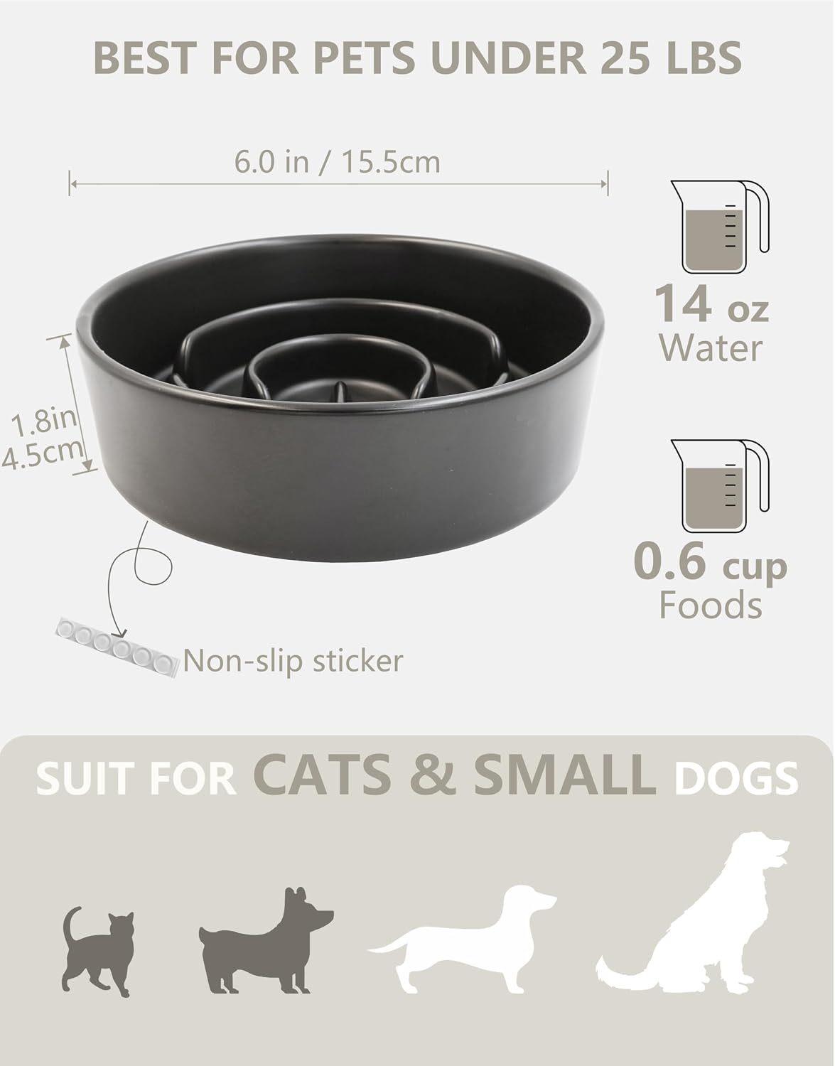 Ceramic Slow Feeder Dog Bowls - Black / 6 Inches - image 4