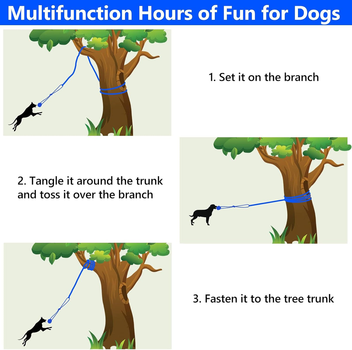 XiaZ Tug of War Dog Toy, Interactive Dogs Toy Bungee Hanging Tether with 2 Chew Rope Toys, Heavy - Blue - image 4