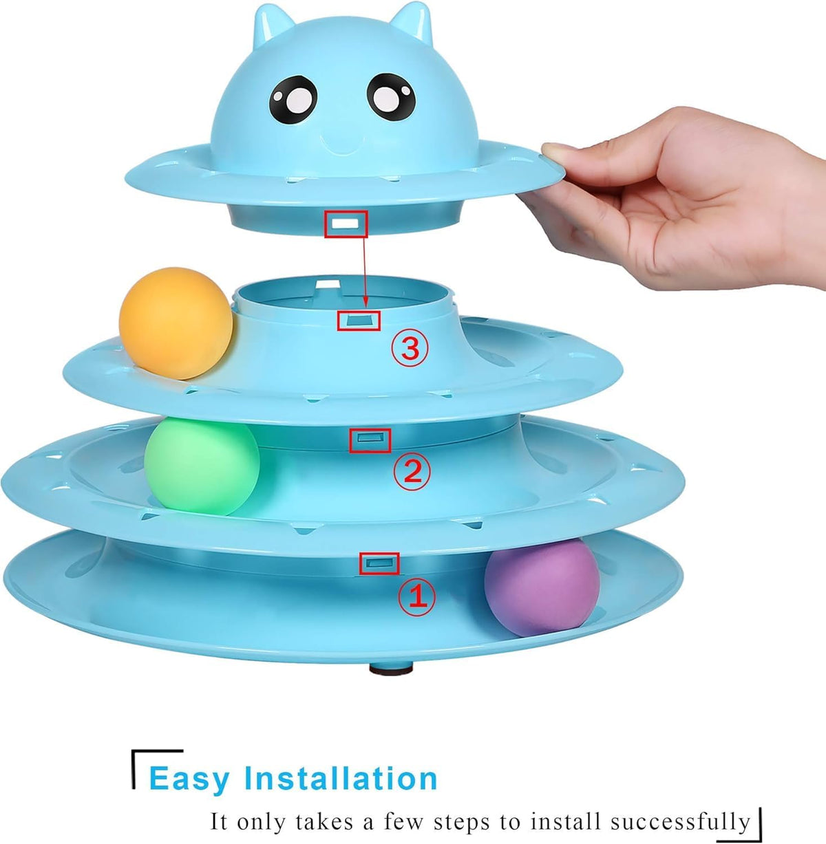UPSKY Cat Toy Roller 3-Level Turntable Cat Toys with Six Colorful - A-Blue - image 3