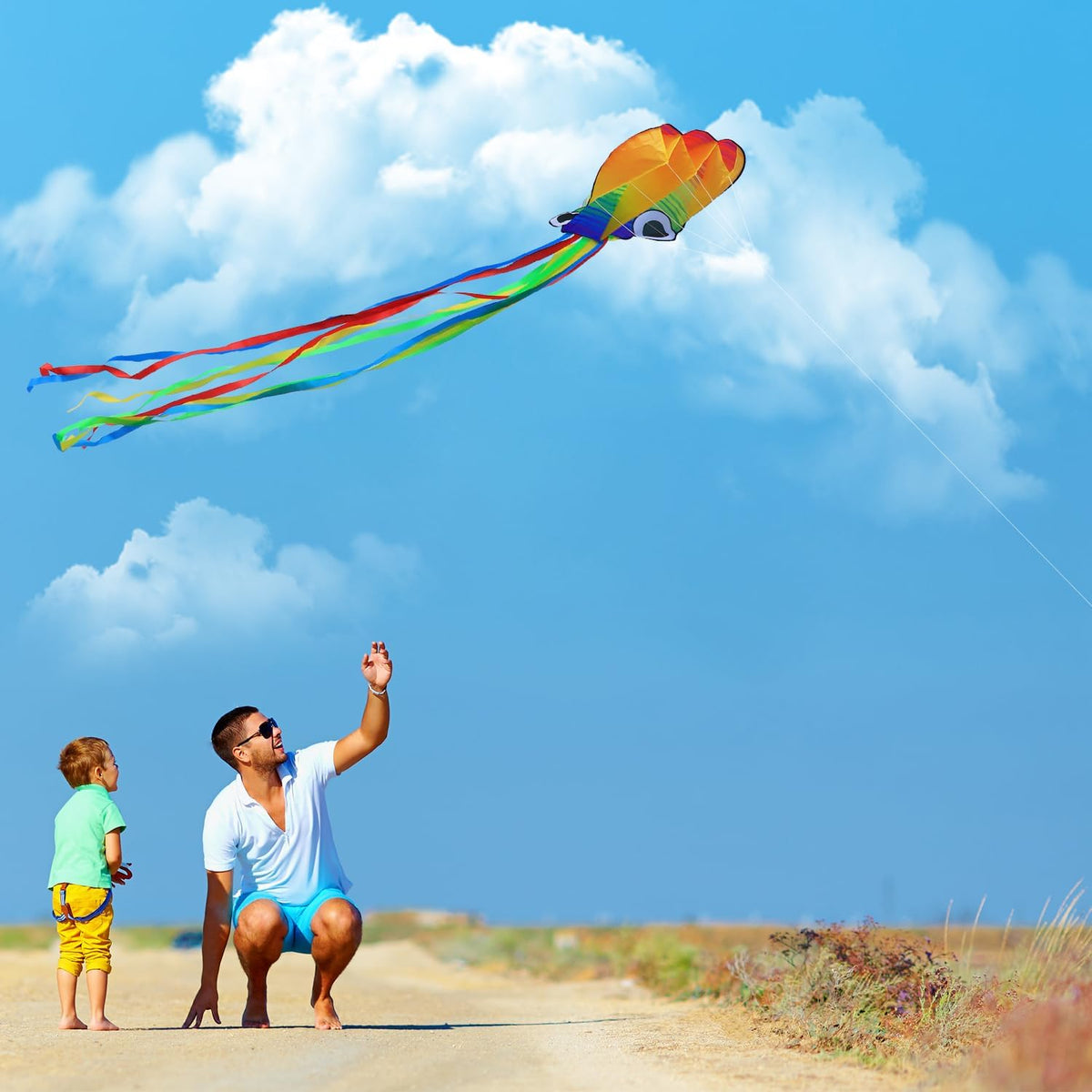 Xida rainbow octopus kite, a frameless ripstop polyester kite with flying line and handle - view 11