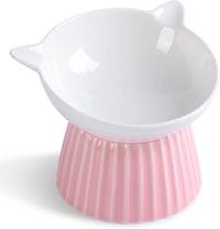 Ceramic Raised Cat Bowl，Tilted Raised Cat Bowl Anti Vomit Cat Bowls - Pink
