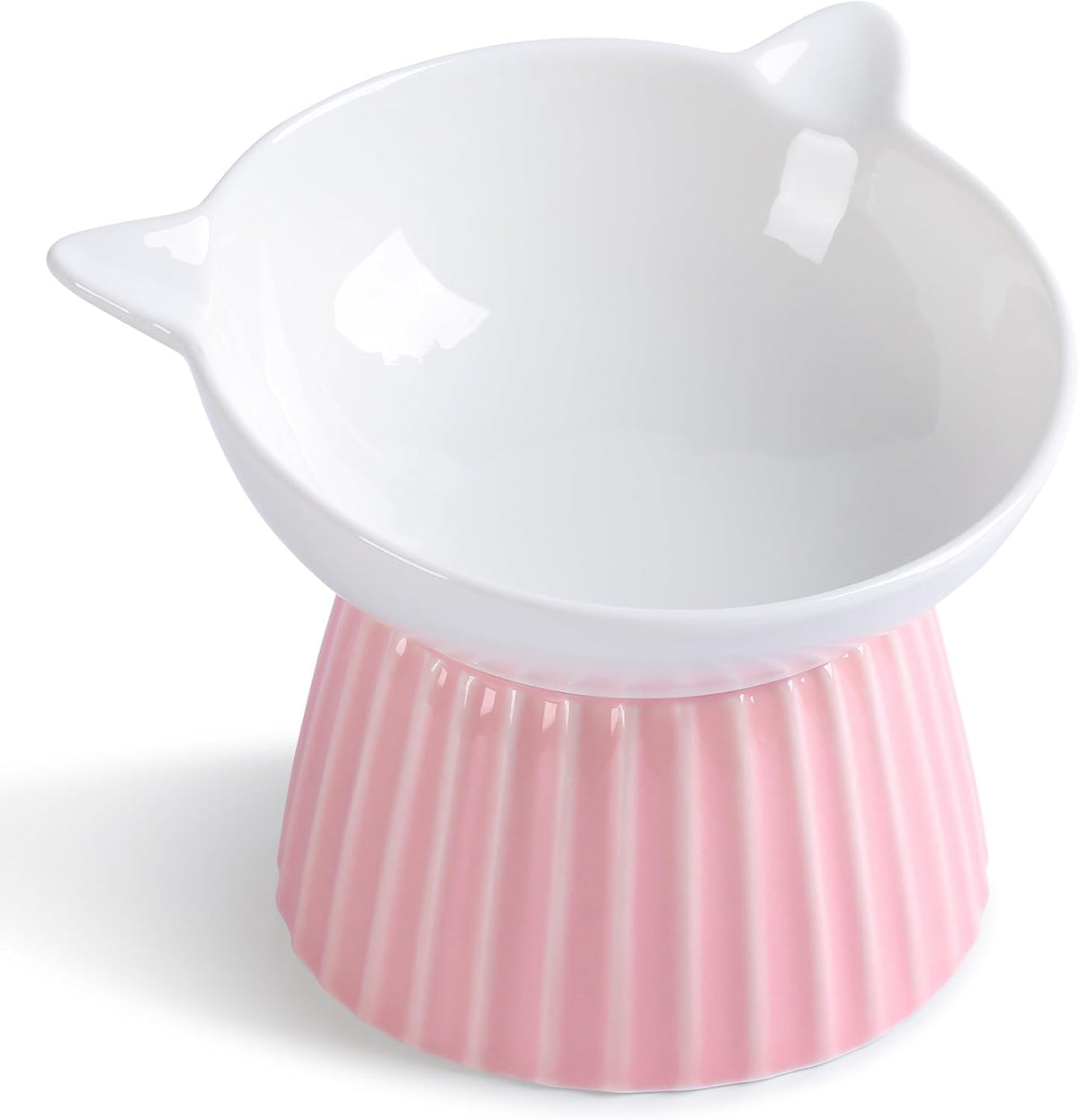 Ceramic Raised Cat Bowl，Tilted Raised Cat Bowl Anti Vomit Cat Bowls - Pink