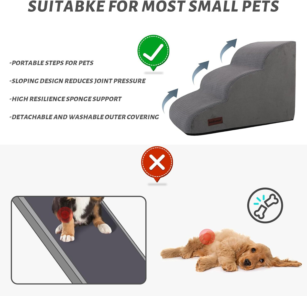 Dog Stairs for Small Dogs and Cats - Grey / 3 / Standard 3-Step 15.7"H - image 4