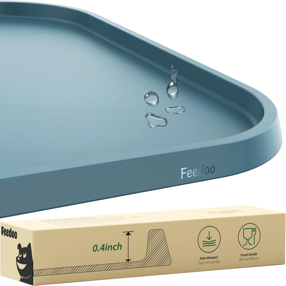 Feedoo Pet Feeding Mat [Warped Resistant Raised Edge] - 28.5"L x 16.5"W / Blue