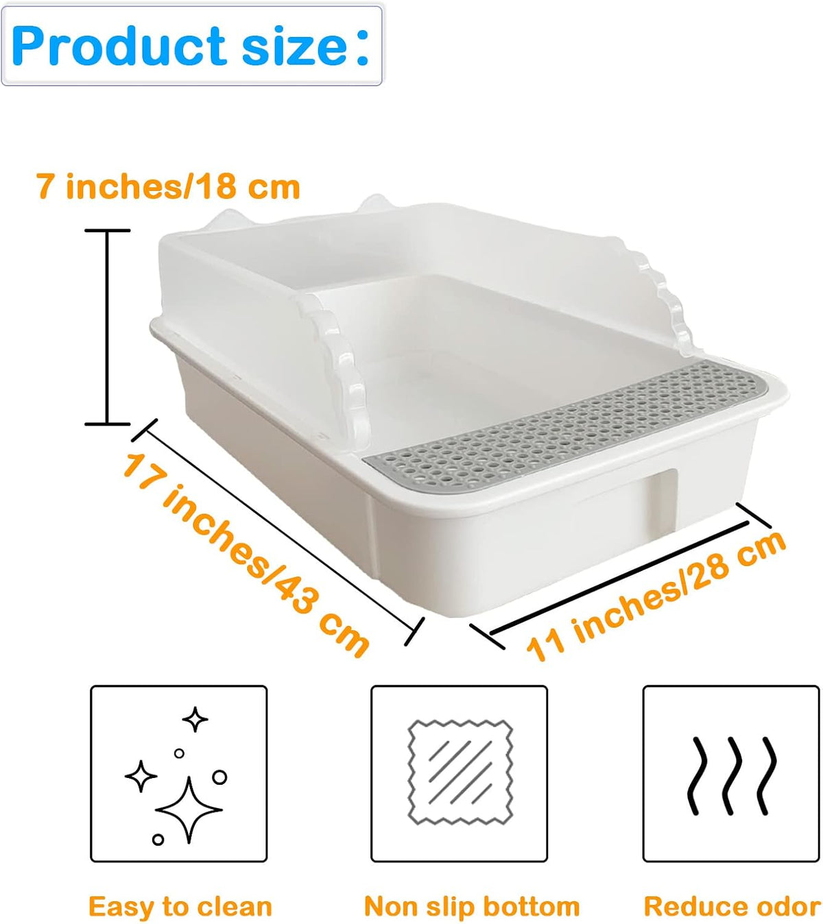 Open Cat Litter Box with High Side - 【White】 - image 2