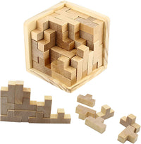 Wooden Brain Teaser Puzzles Cube Stocking Stuffers Wooden Puzzles - Natural