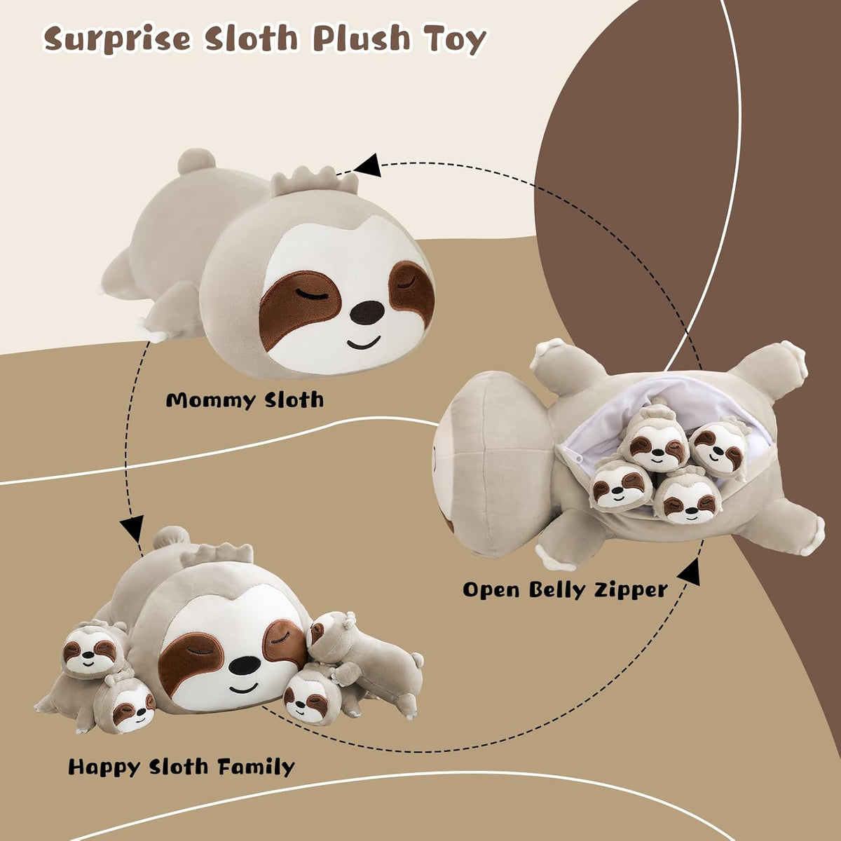 TOYSYM Seal Plush with 4 Babies - Sloth - image 2