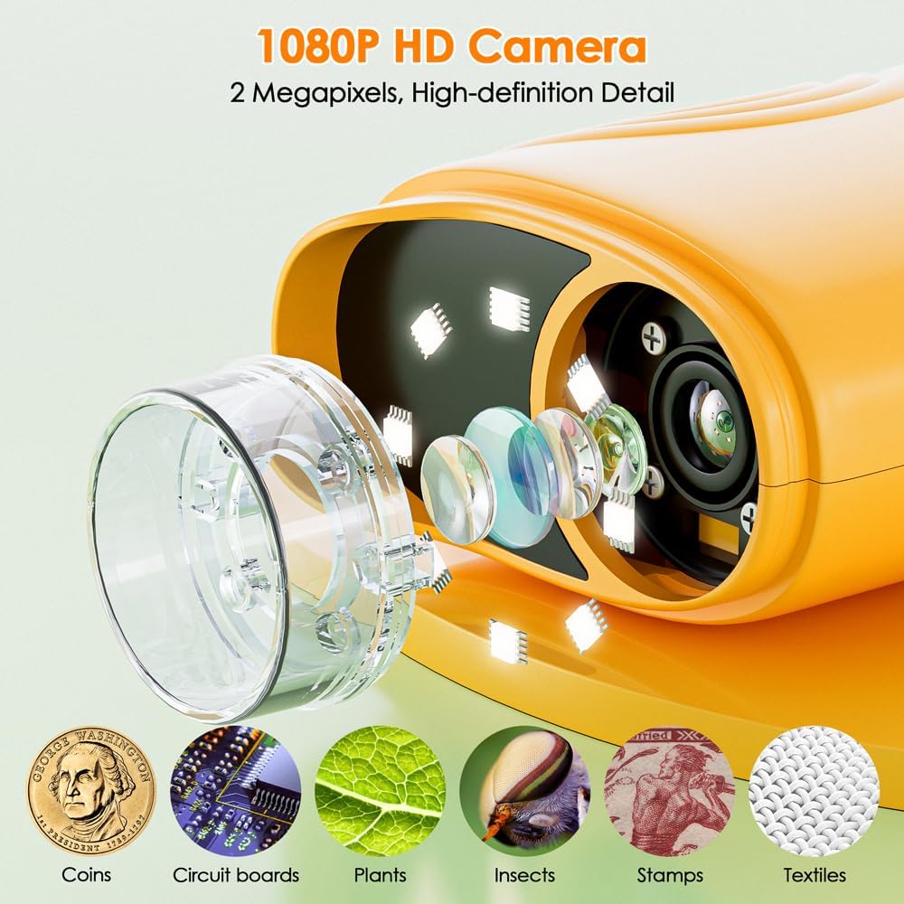 Temodu Kids Microscope 2.0" Screen 1000X Digital Microscope for Kids - Yellow - image 3