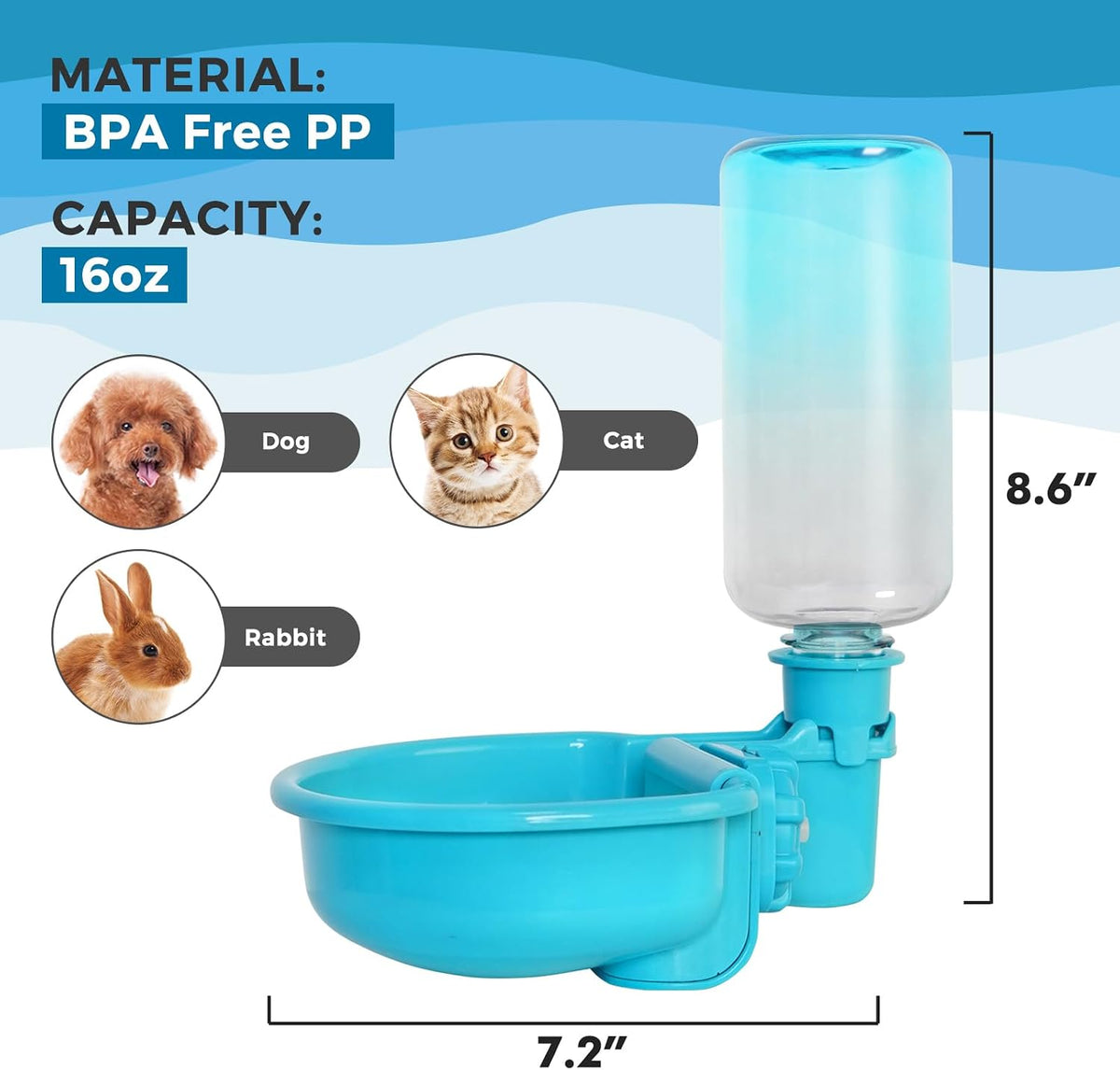 VANNON Gravity Pet Water Bowl, Grey - 16oz / F-Gradient Blue - image 4