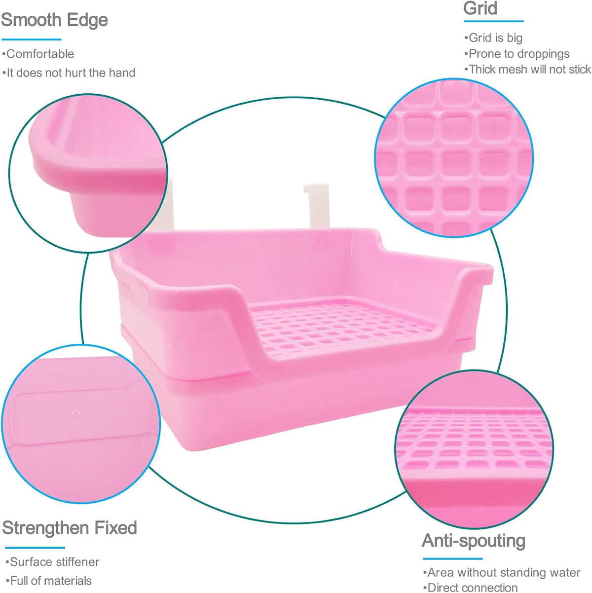 Hamiledyi Rabbit Litter Box Extra Large Bunny Litter Boxes – Daily Care for Small Pets - X-Large / Pink - image 4