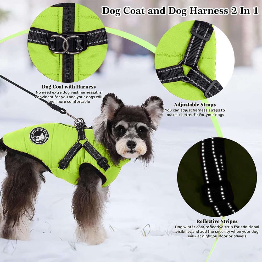 Gyuzh Dog Coat with Harness Puppy Coats Small Dog Harness Jacket - XXXXX-Large / light green - image 3