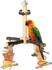 Agape Rotating Parrot Perch with Chew Toy - Wood