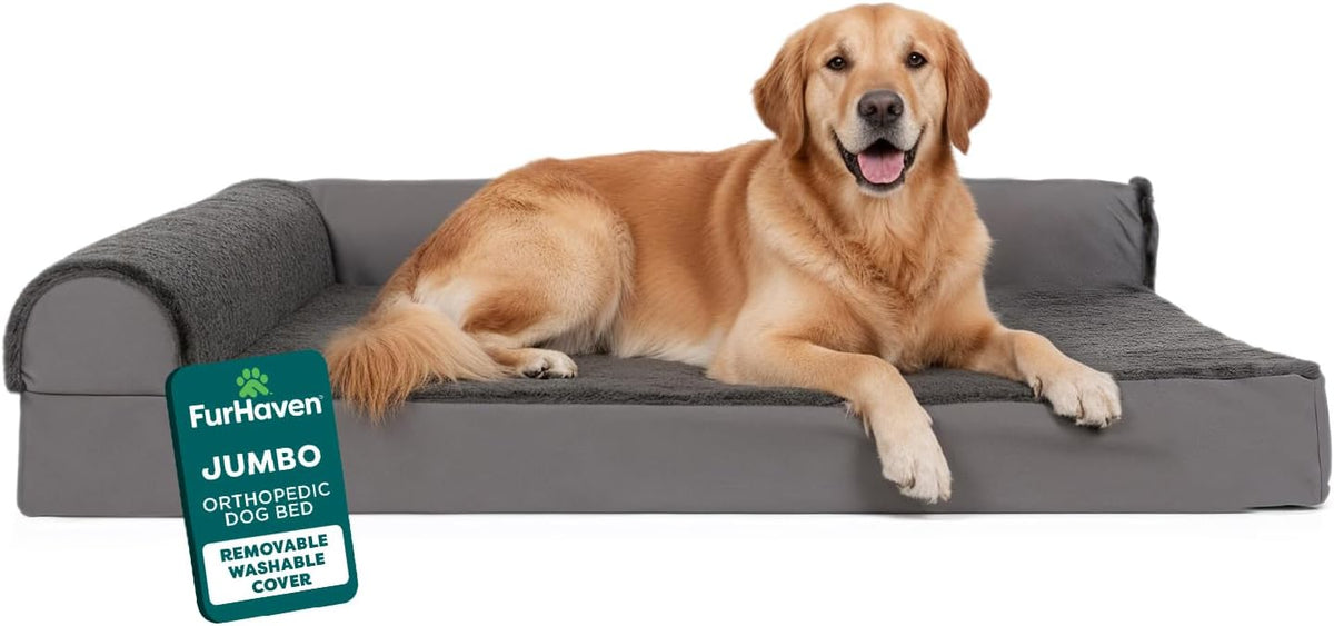 Furhaven Orthopedic Dog Bed for Large Dogs w/ Removable Bolsters - Jumbo / Platinum Gray
