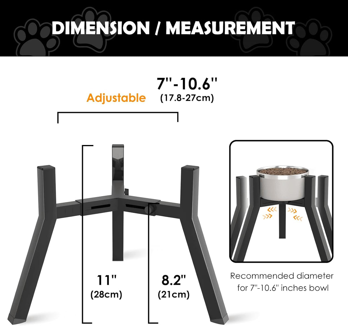 SHAINFUN Adjustable Metal Raised Stand for Large & XL Breeds - Black-FM / Height: 11", Width: 7-10.6" - image 3