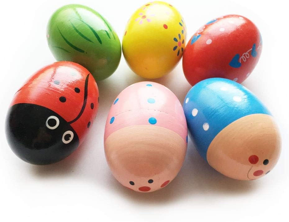 JoFAN 6 Pack Wooden Percussion Musical Shake Eggs Shakers for Kids - image 2