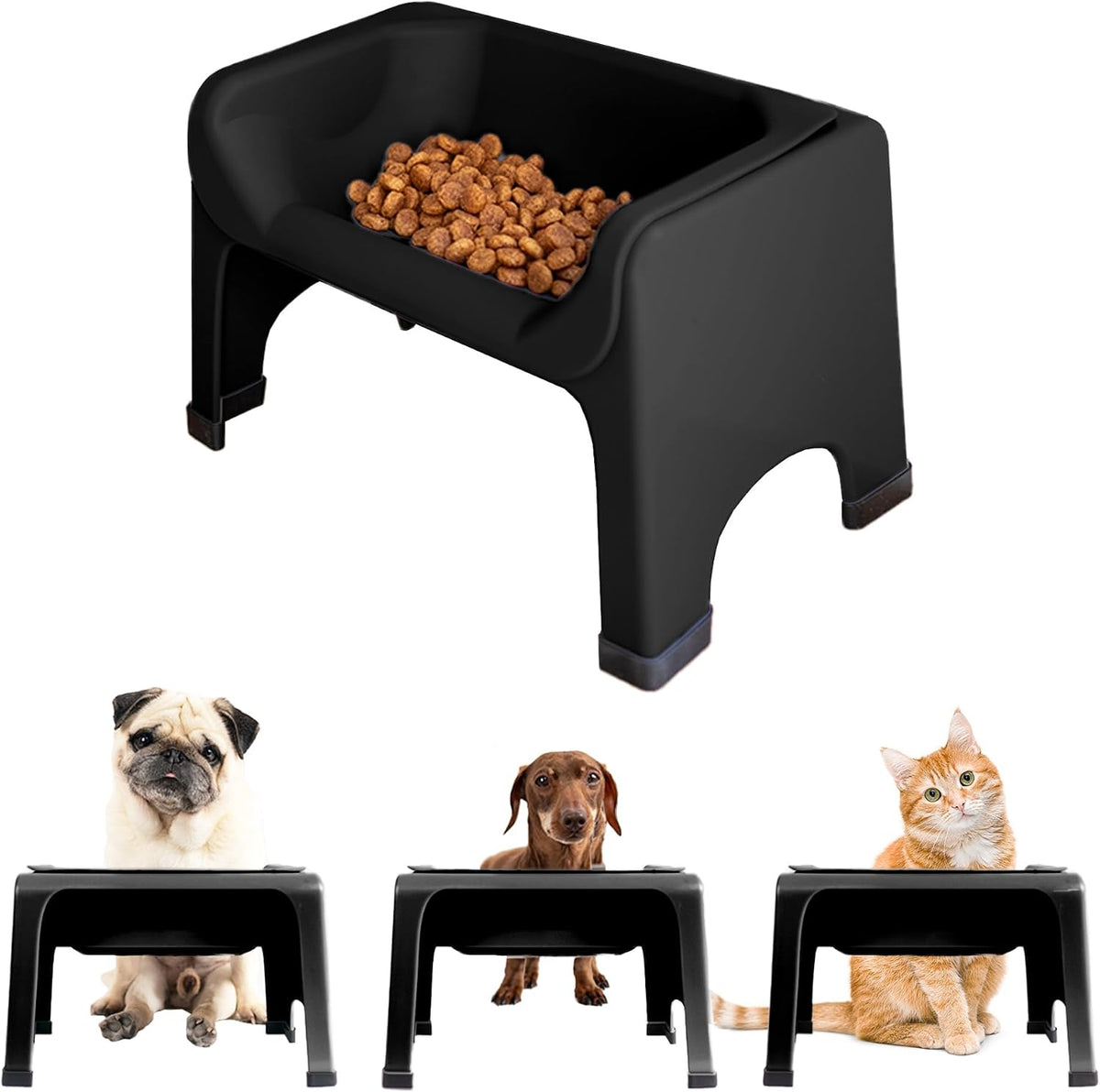 Fluff Trough Elevated Dog Bowl for Food - Small to Medium / Black