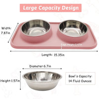 BNOSDM Double Dog Food Bowls Stainless Steel Dog Food and Water Bowls - Pink - image 2