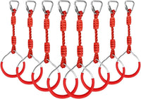Swing Gymnastic Ring Warrior Obstacle Course Slackline Climb Trapeze - 8 Pack / Red