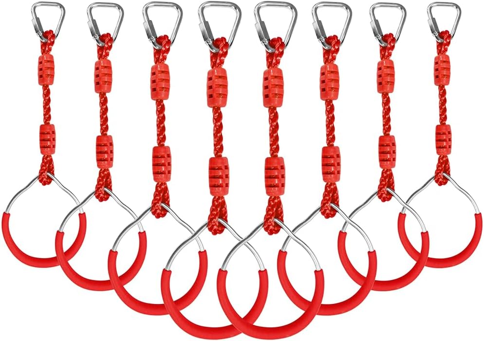 Swing Gymnastic Ring Warrior Obstacle Course Slackline Climb Trapeze - 8 Pack / Red