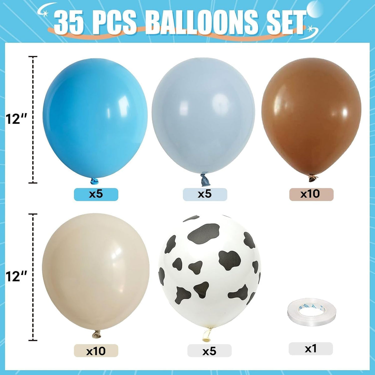 HILAVO Toy Inspired Story Balloons - Cow Blue Brown / 35PC - image 2