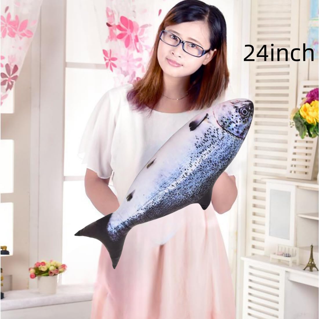 OPHRBU 24 inch fish plush pillow shaped like a realistic carp with soft short plush fabric - view 13