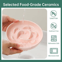 2 Pack Ceramic Cat Slow Feeder Bowl Set, 6.3" Wide - White and Pink - image 4