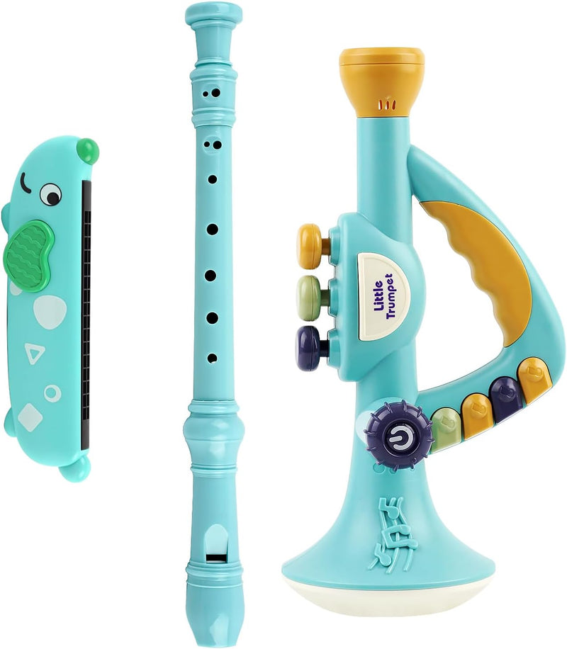 Toddler musical instruments toy set with trumpet, harmonica and recorder flute