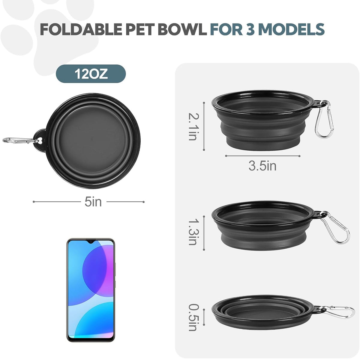 Collapsible Dog Bowl for Travel - Small / Blue+Black - image 3
